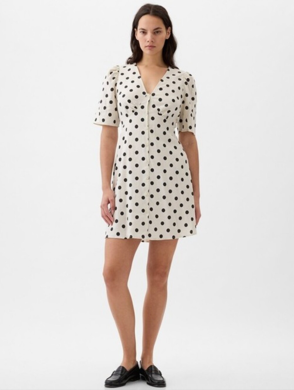 Gap Linen Blend Polka Dot Button Down Dress - Picture 2 of 7